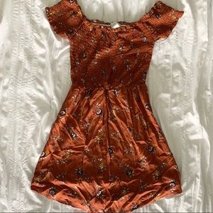ORANGE FLORAL OFF THE SHOULDER DRESS